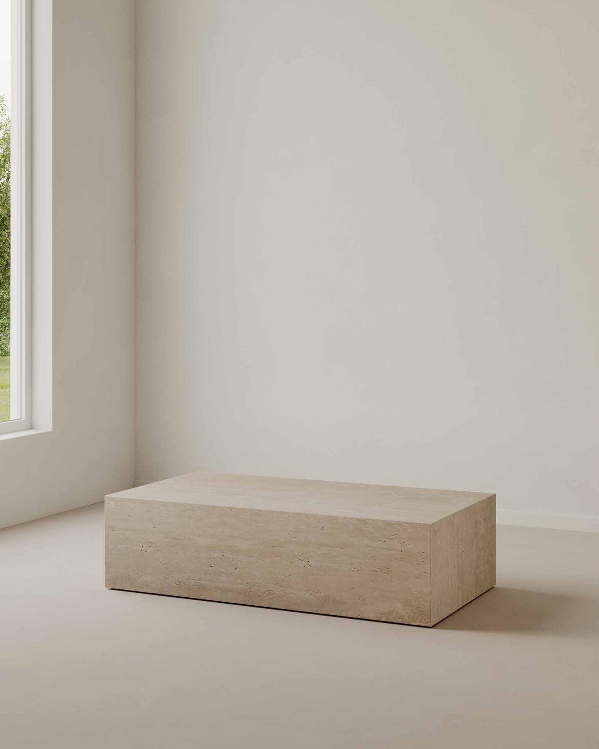 Block Travertine Coffee Table in modern living room setting