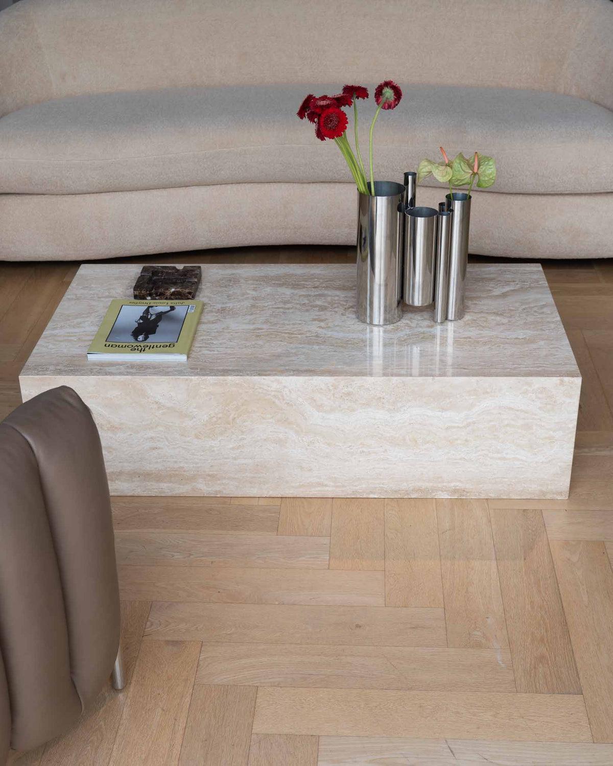 Block Travertine Coffee Table in modern living room setting