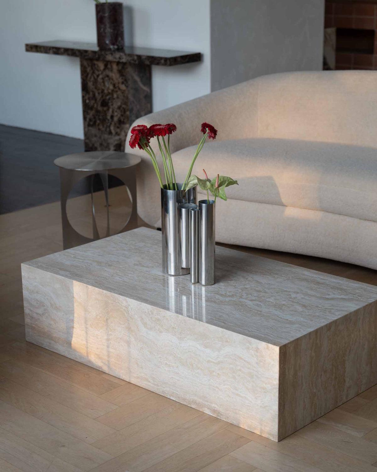 Block Travertine Coffee Table in modern living room setting