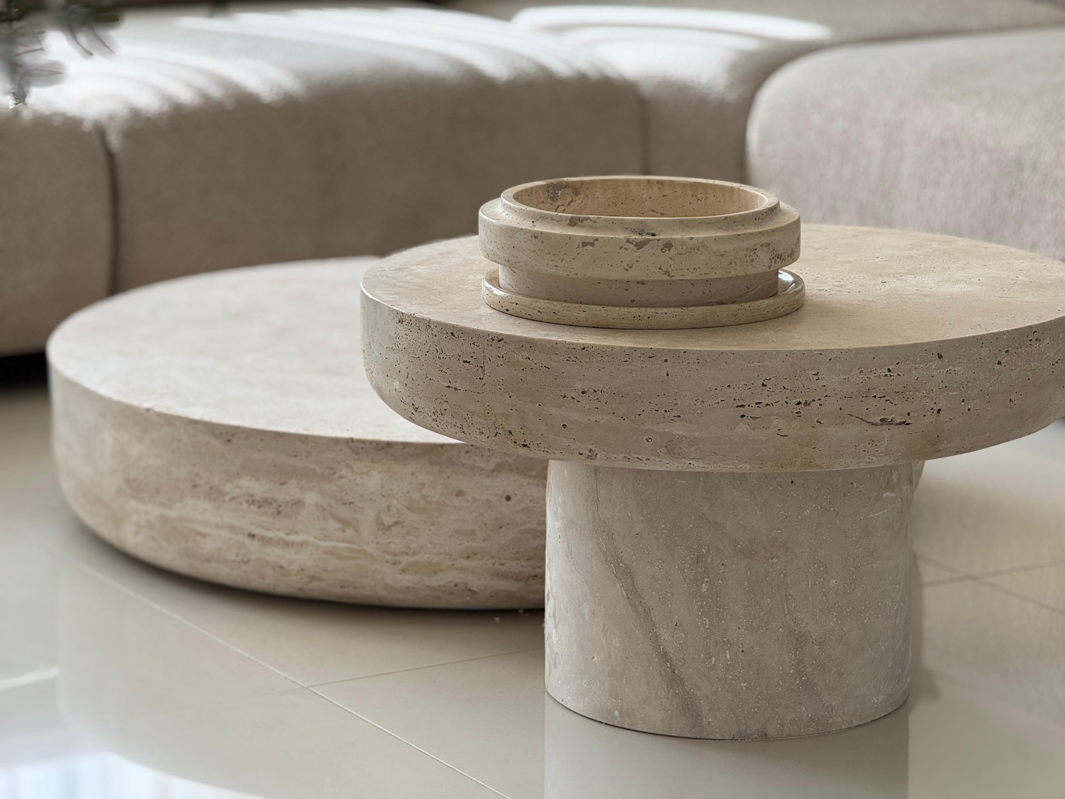 Ciro luxury travertine crosscut coffee table front view