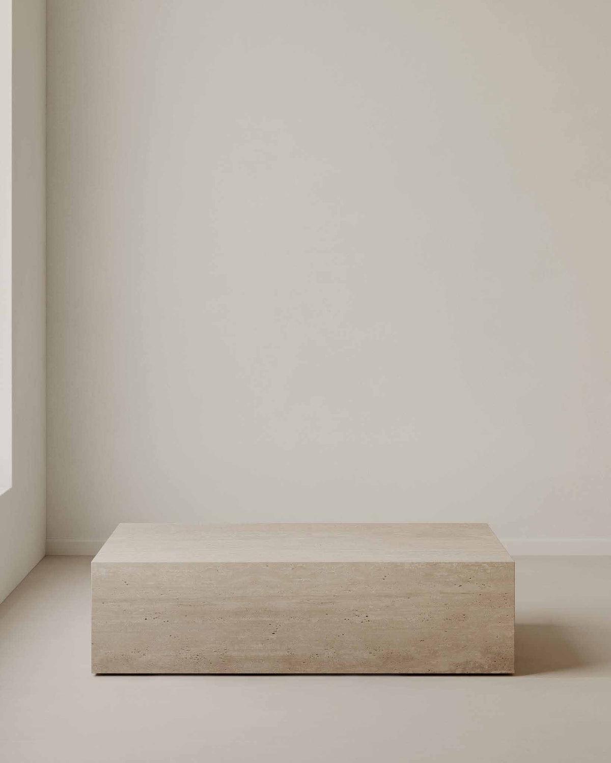 Block Travertine Coffee Table in modern living room setting