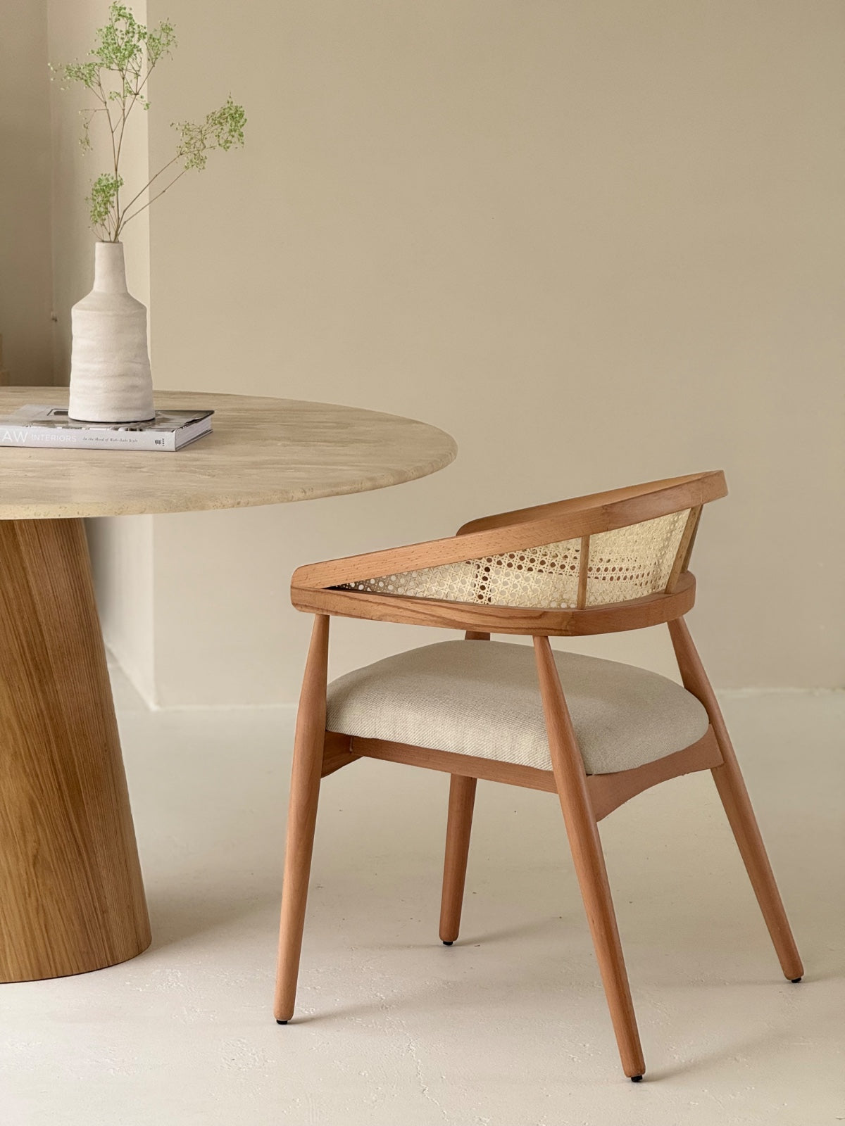 Close-up of Dining Chair cane backrest and softly upholstered seat
