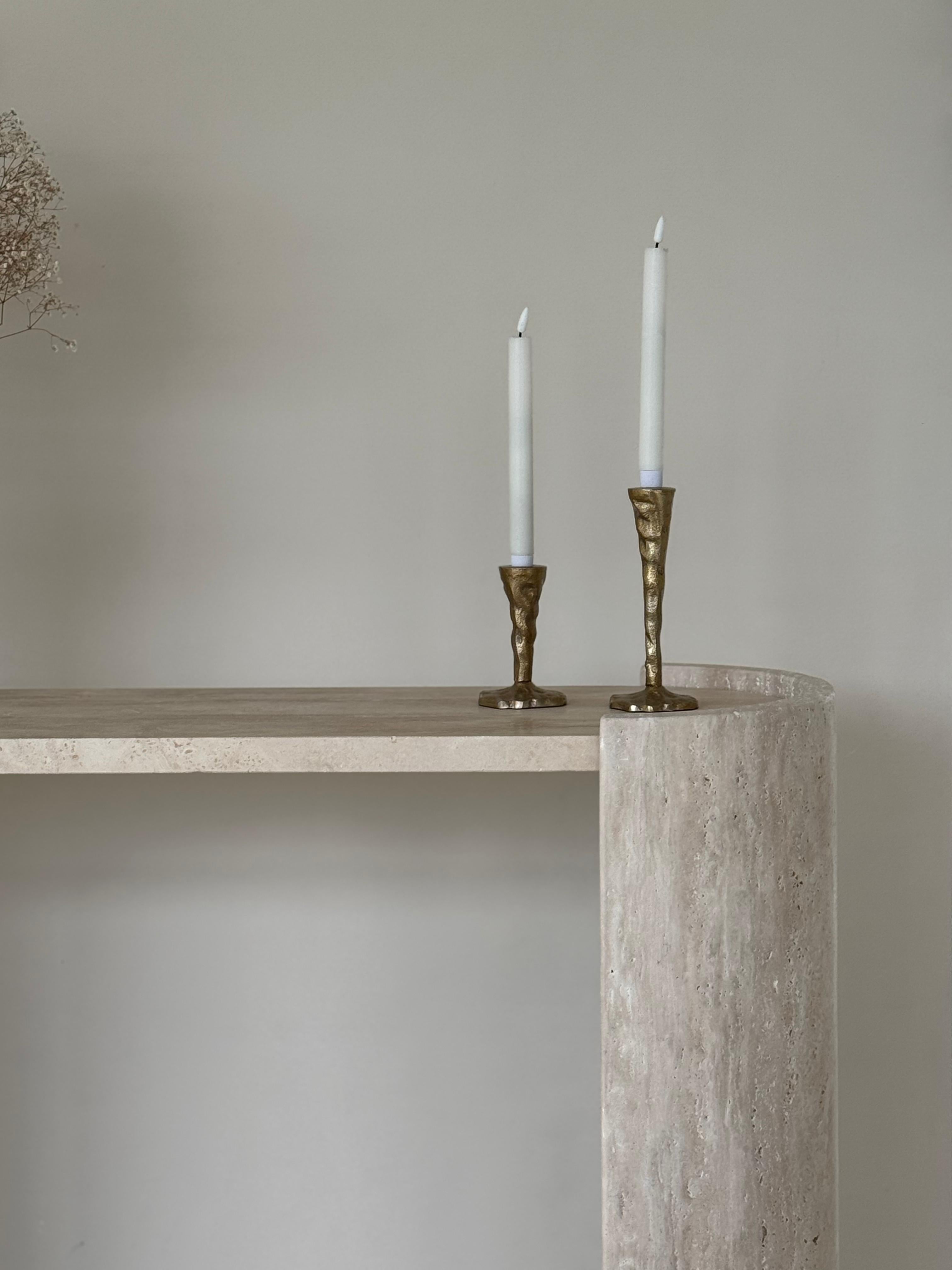Orchide | Travertine Console Table with rounded legs and honed top, styled in neutral interior