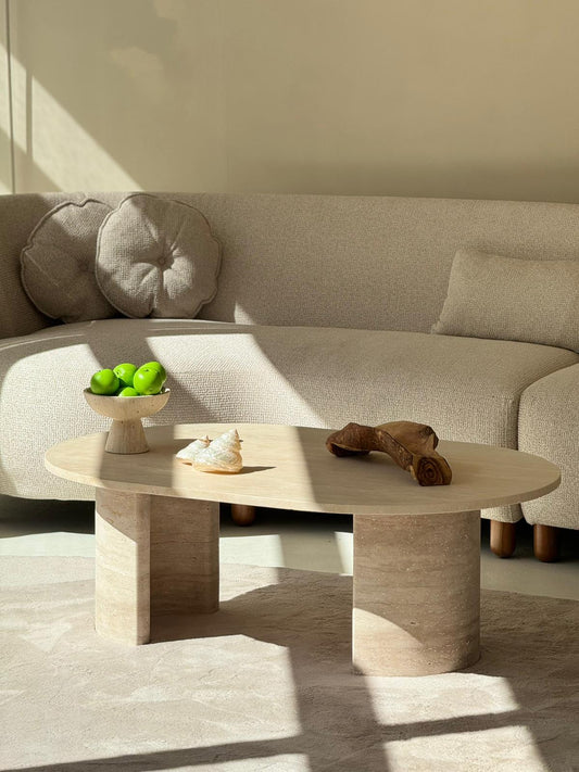 Kya | Ovale Couchtisch aus Travertin