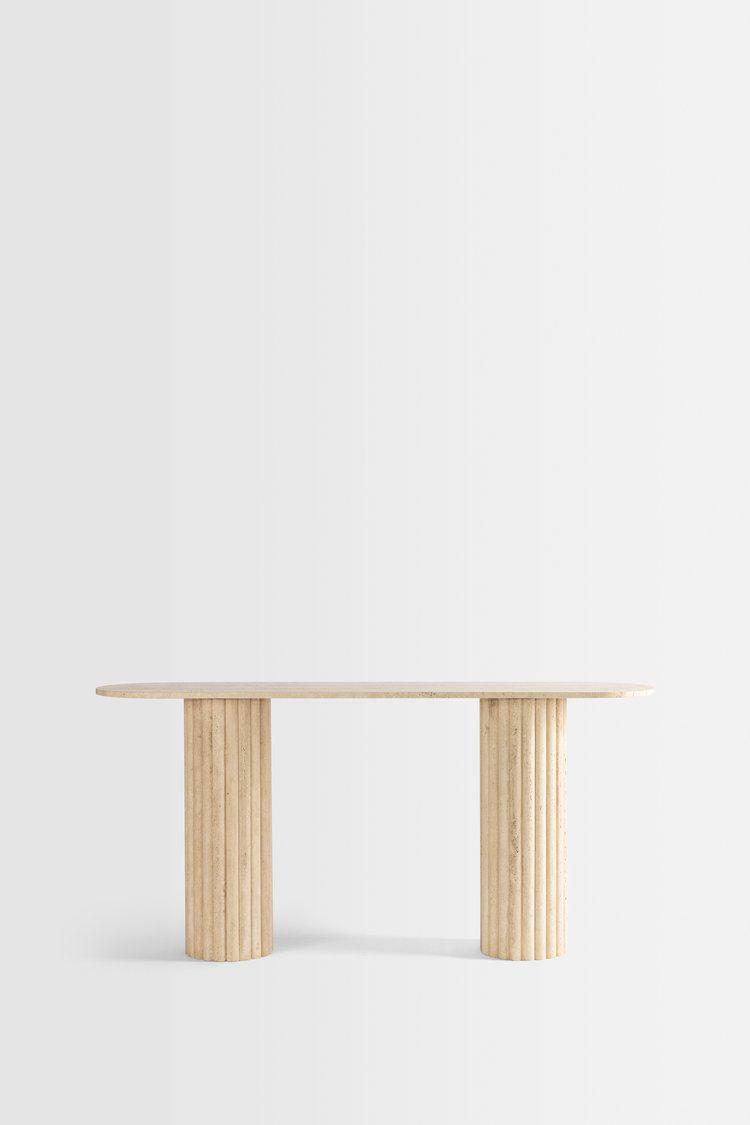 Colosseum travertine console table with fluted cylindrical bases