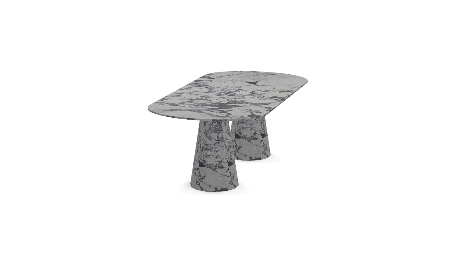 Side angle of Luna | Marble Oval Dining Table highlighting the deep burgundy veining and sculptural stone base.